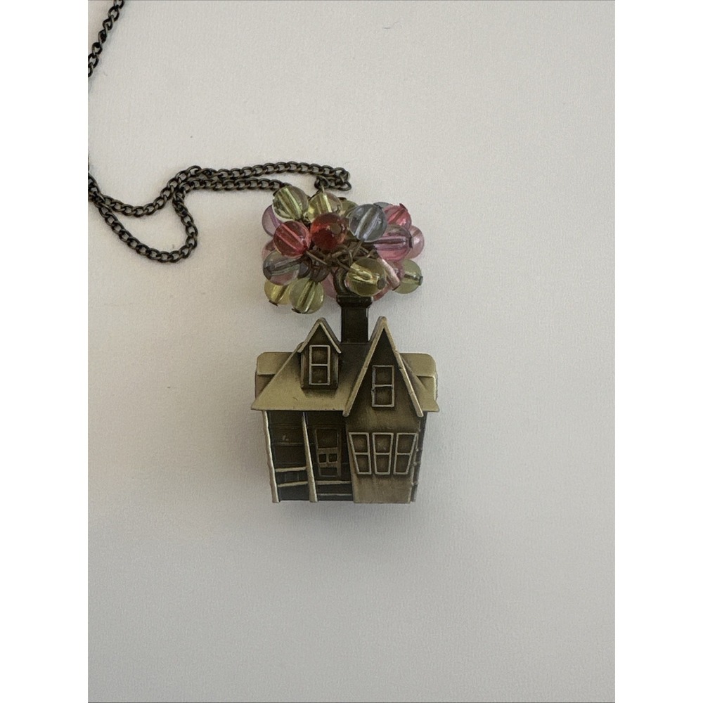Disney Pixar UP Carl's Balloon House Pendant Necklace Brass Glass Women's Chain - Picture 2 of 5